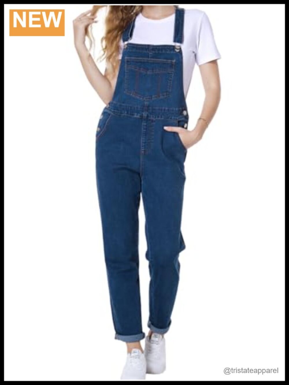 Cotton Blend Loose Fit Bib Overalls Denim Jumpsuit Adjustable Straps